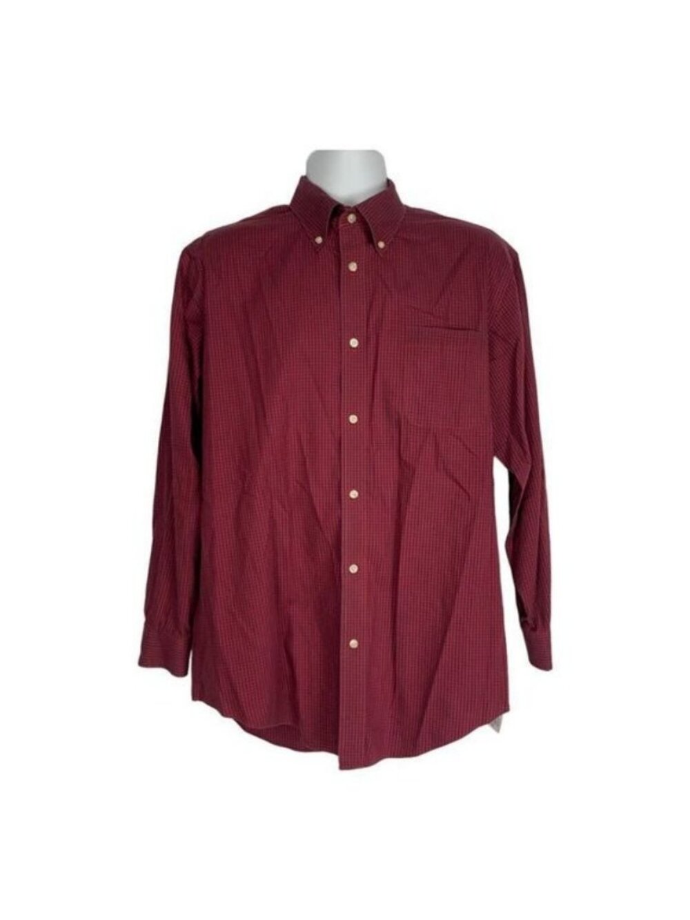 Lands End No Iron Pinpoint Oxford Red Check Shirt 17-33 Tailored Fit Mens XL